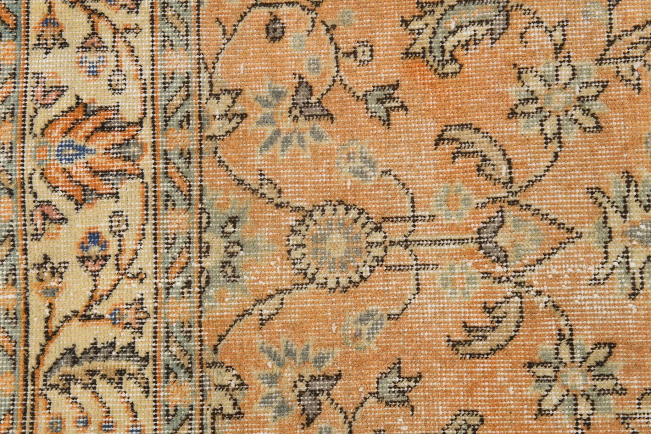 6x9 Orange & Black Floral Pattern Bordered Style Vintage Rug, 160x271Cm