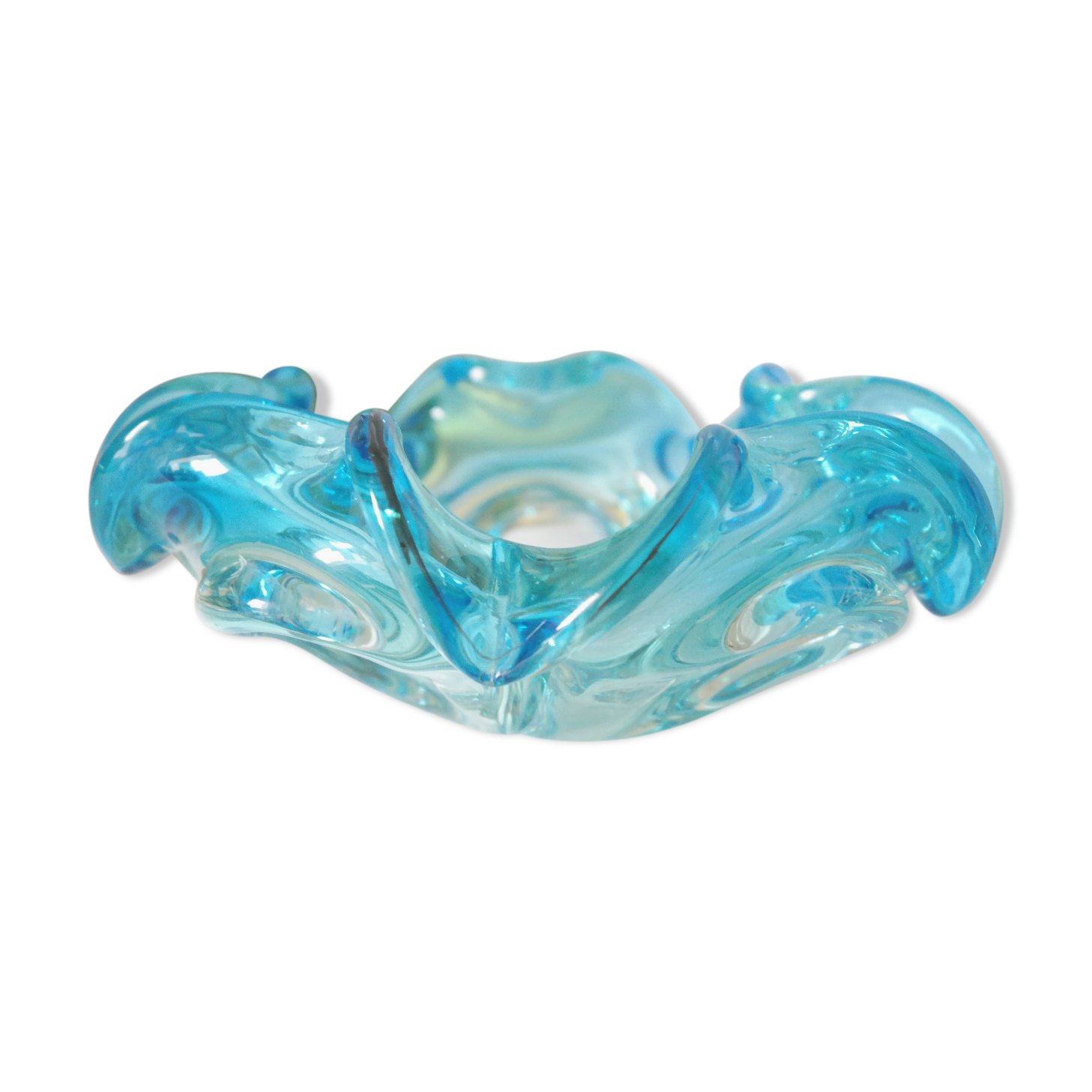 Empty pocket corolla in vintage azure blue Murano glass