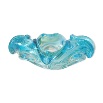 Vintage azure blue Murano glass corolla bowl.