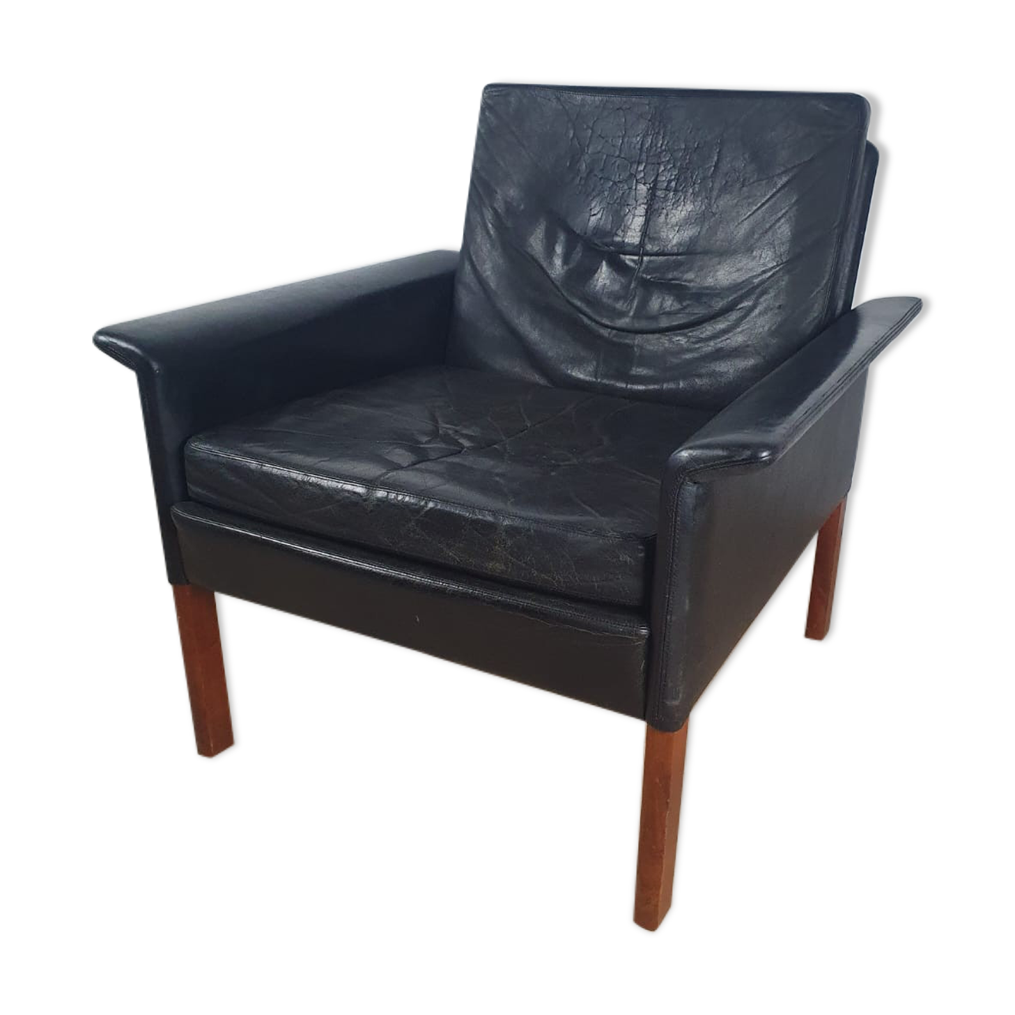 D500 armchair in black leather by Hans Olsen 1960