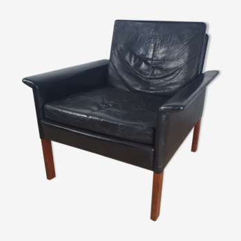 D500 armchair in black leather by Hans Olsen 1960