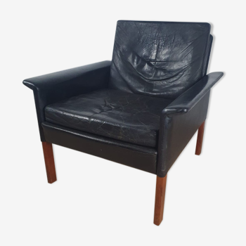 Fauteuil d500 en cuir noir par Hans Olsen 1960