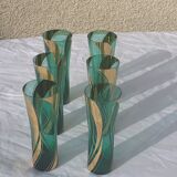 6 glasses with orangeade green and gold vintage