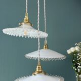 Vintage triple pendant lamp in white opaline