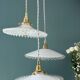 Vintage triple suspension lampshade in white opaline.