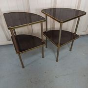 Pairs of corner shelves notches gilded formica brown 60s