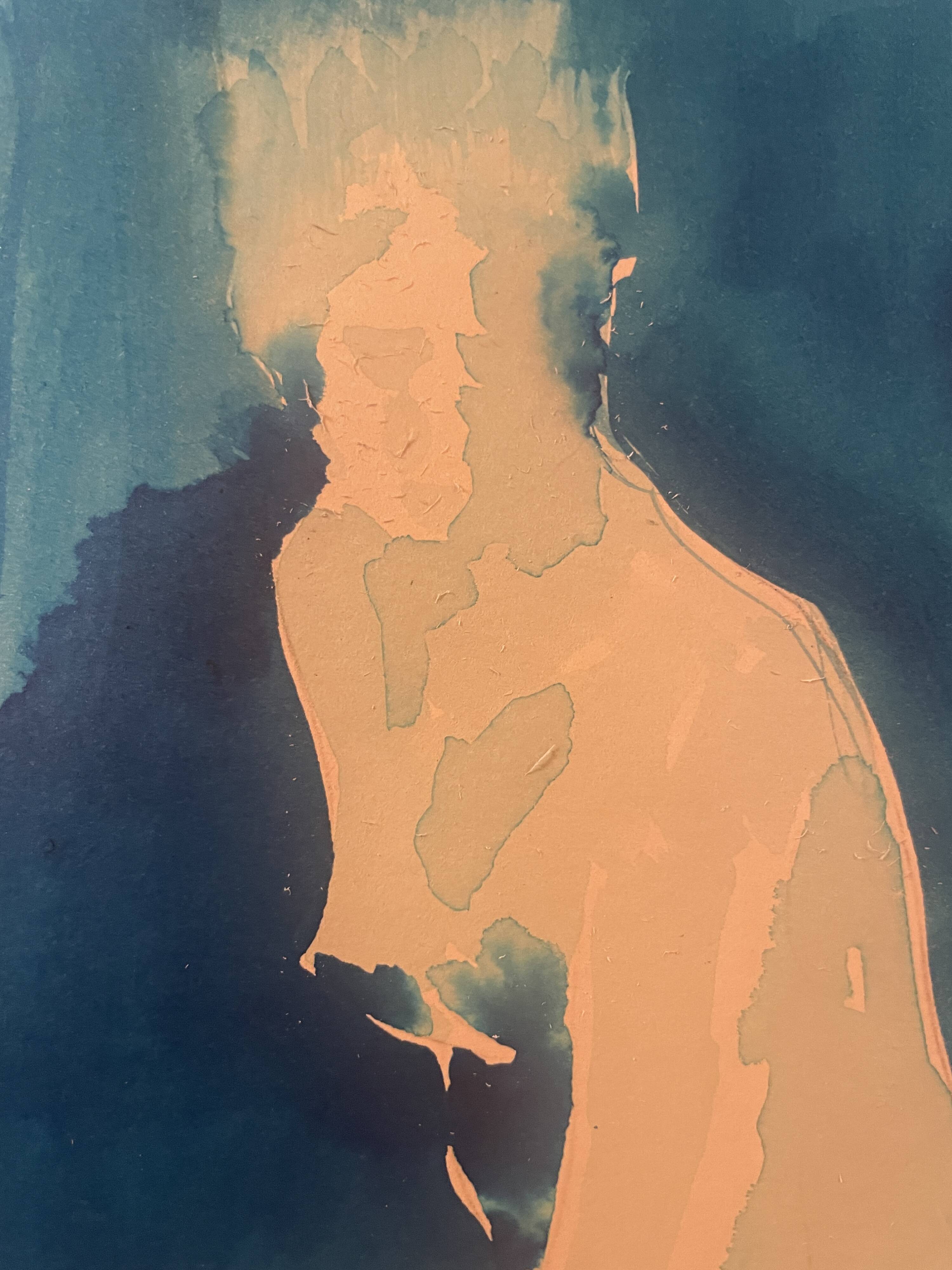 Monochrome blue watercolour tableau collection "blue lady" the pose, signed.