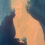 Monochrome blue watercolour tableau collection "blue lady" the pose, signed.