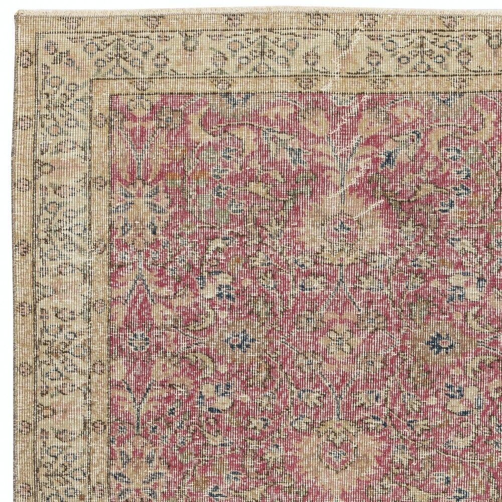 Vintage Handmade Turkish Wool Accent Rug with Floral Pattern for Living Room