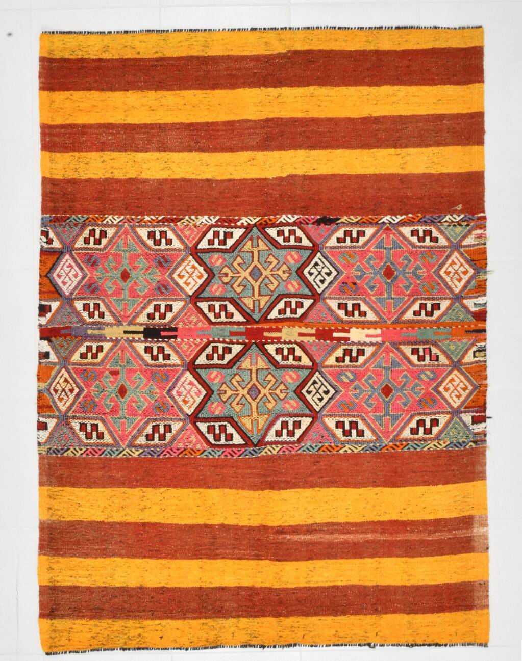 5x6 Yellow and Red Decorative Kilim Carpet, Orientel Kilim Rug, 140x192Cm