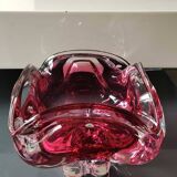 Ashtray. organic floral shape. cranberry pink. in modern art glass. designed by jozef hospodka
