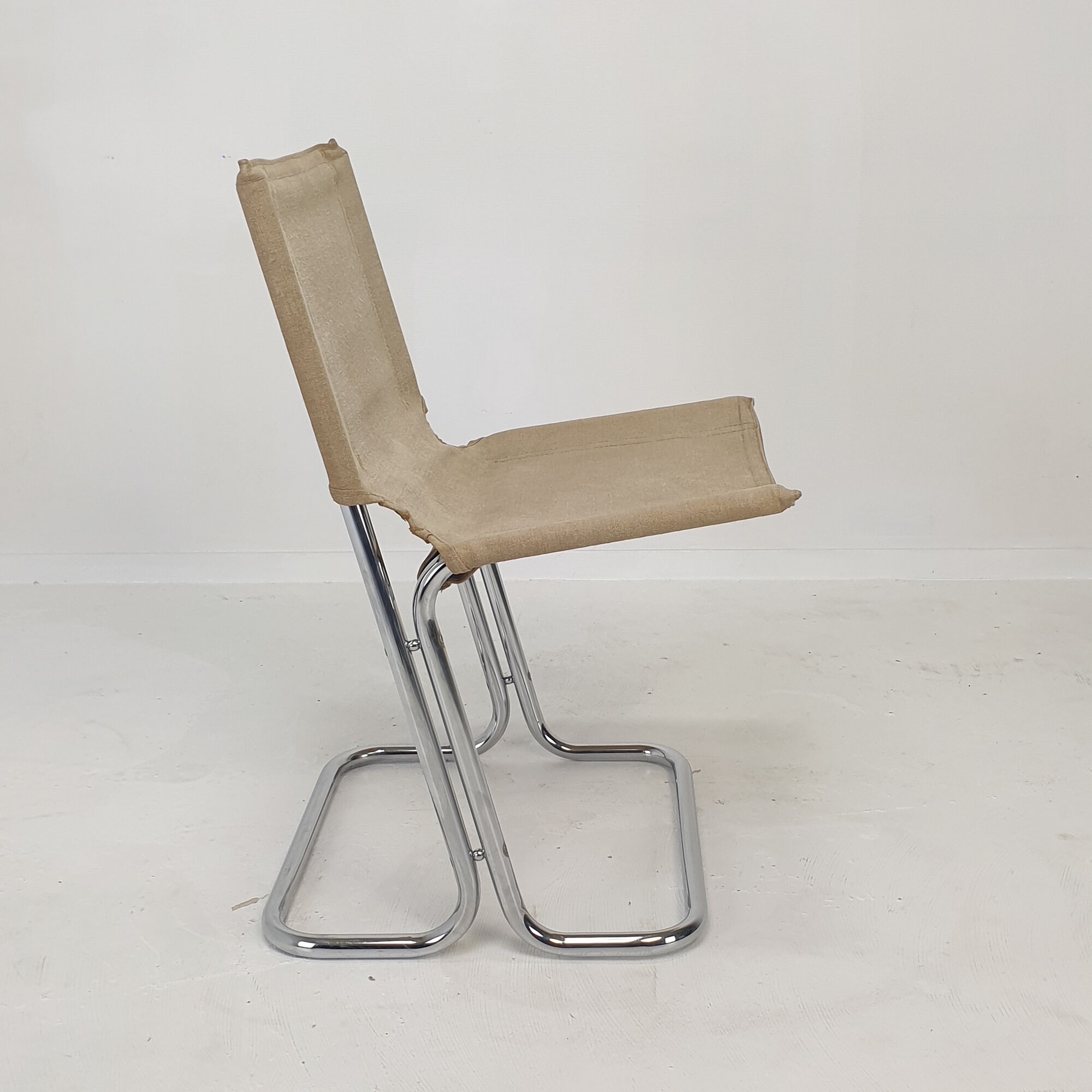 Set of 2 italian canvas and chromed metal chairs, 1970's
