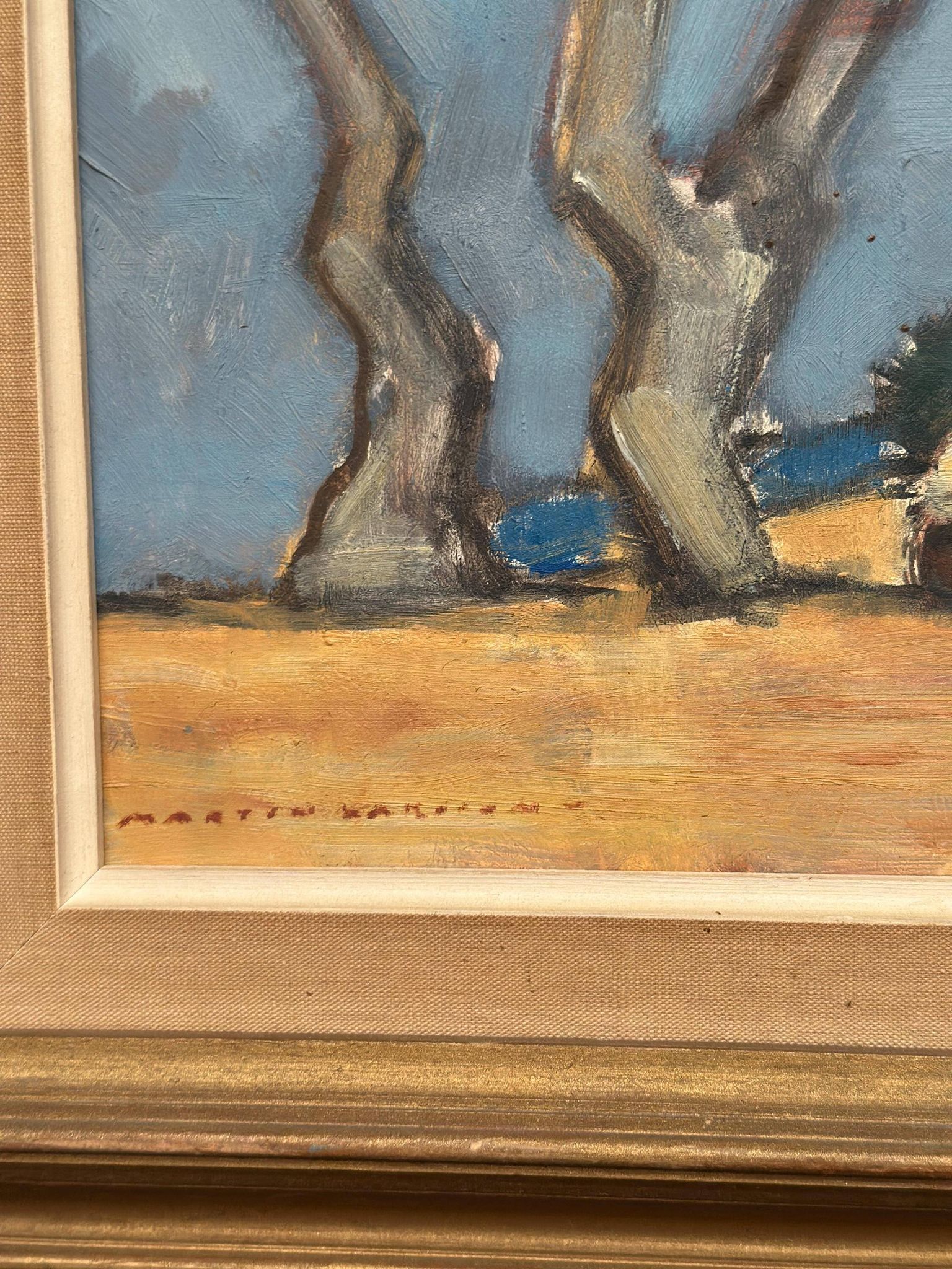 Original Swedish Oil On Panel – “Hut Between Trees” By Martin Larsson – Vintage & Framed – 48 × 40 Cm (18.9" × 15.7")