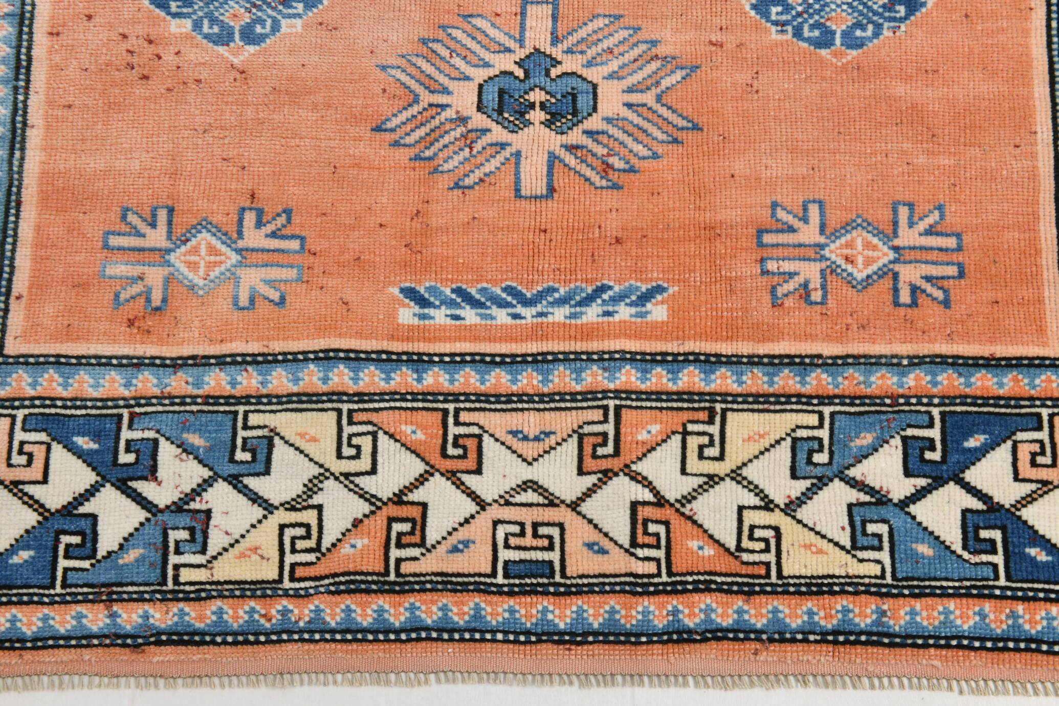 5x7 Pumpink Orange & Blue Turkish Rug, 154x203Cm