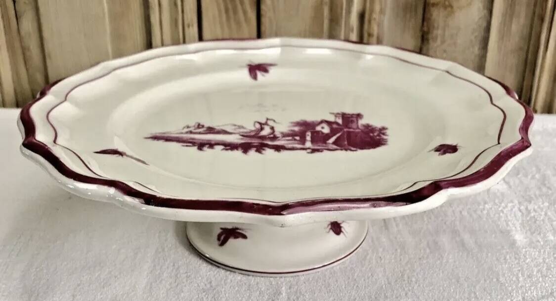 Round dish Gien model pink landscapes 1960 1971