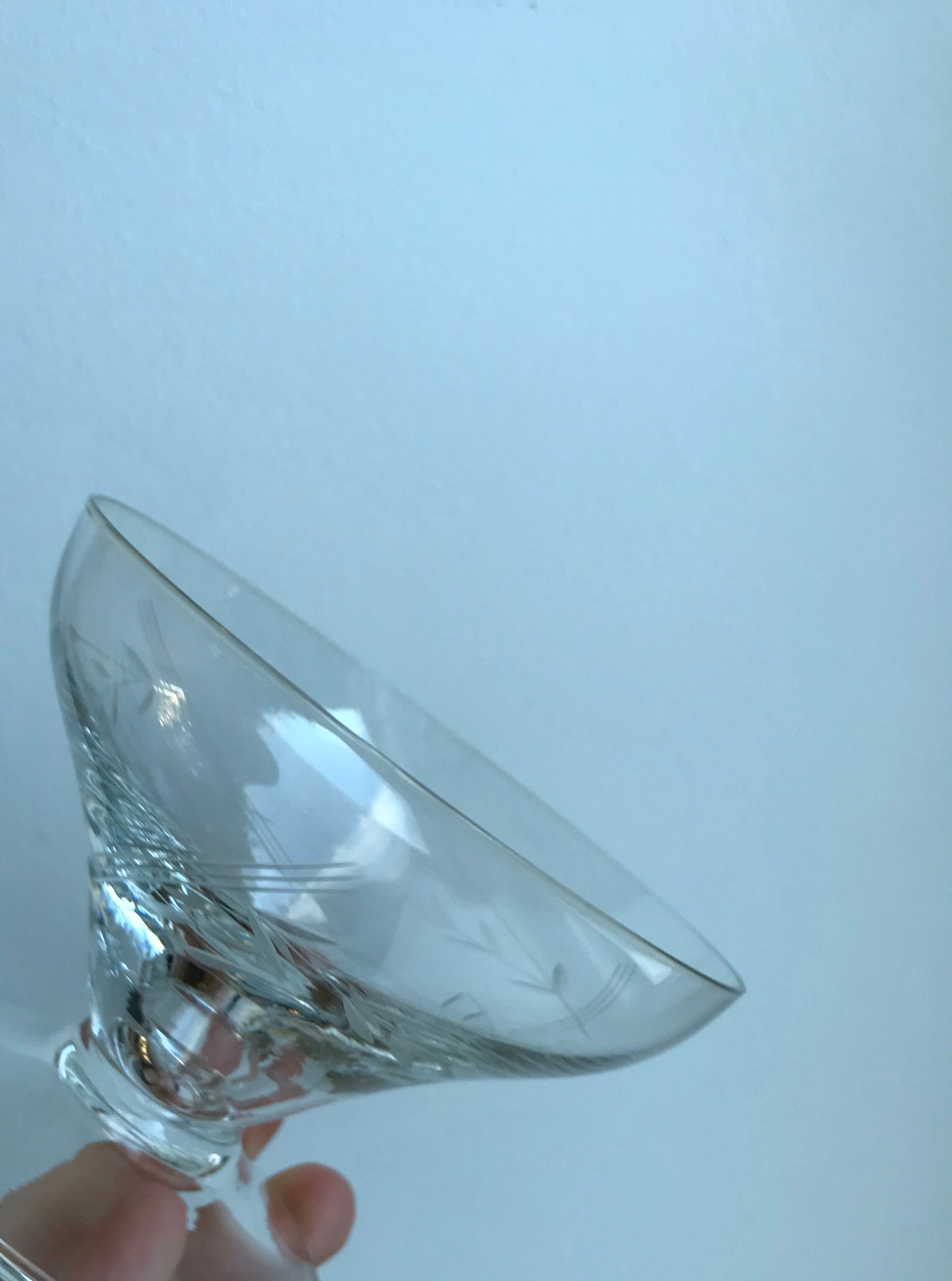 Set of 7 crystal champagne glasses engraved, 50-60s