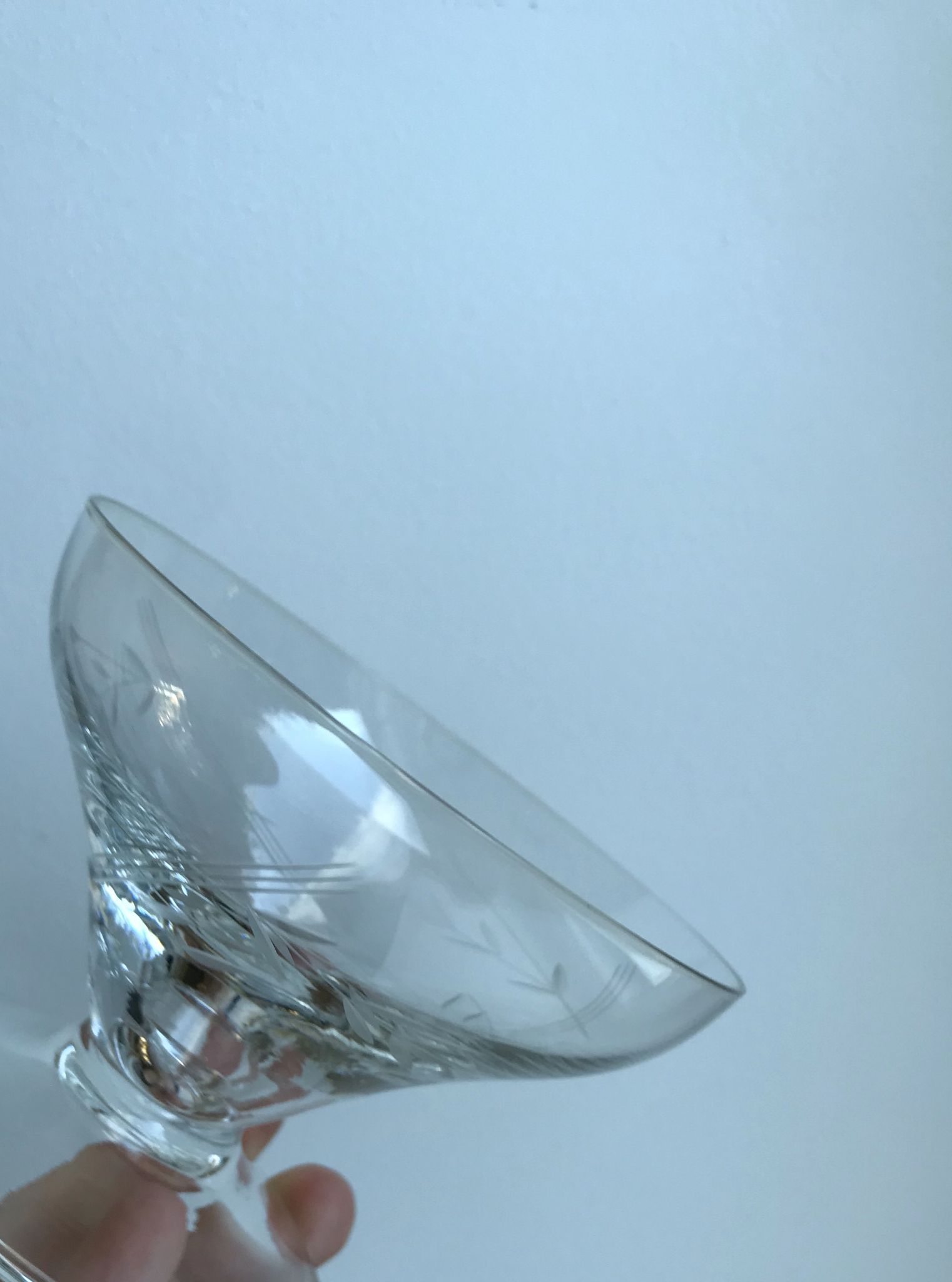 Set of 7 crystal champagne glasses engraved, 50-60s