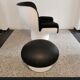 Joe Colombo Elda Chair + Ottoman in Black Leather and White Fiberglass Shell