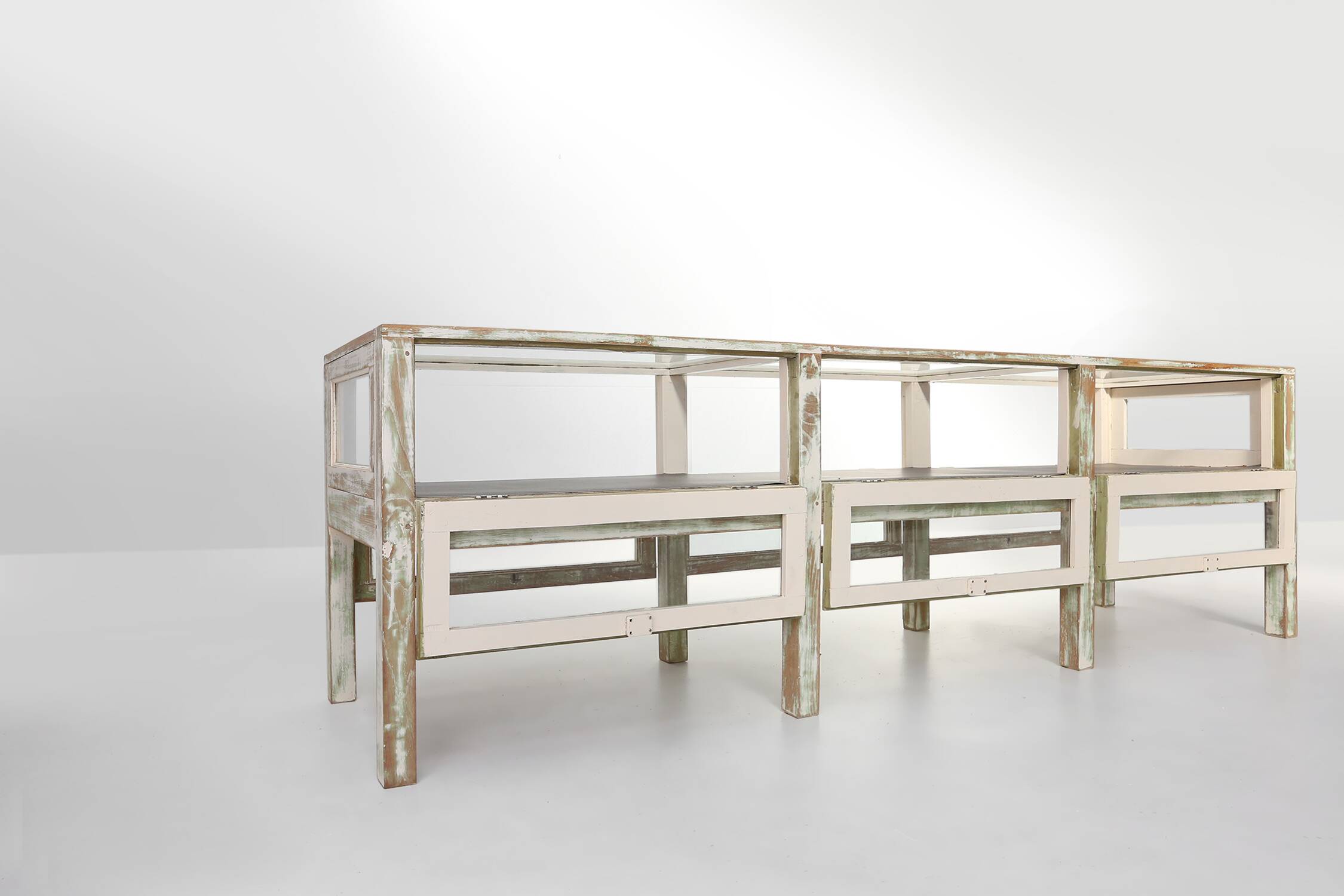 Beautiful patinated large rustic oak display case, France ca. 1900