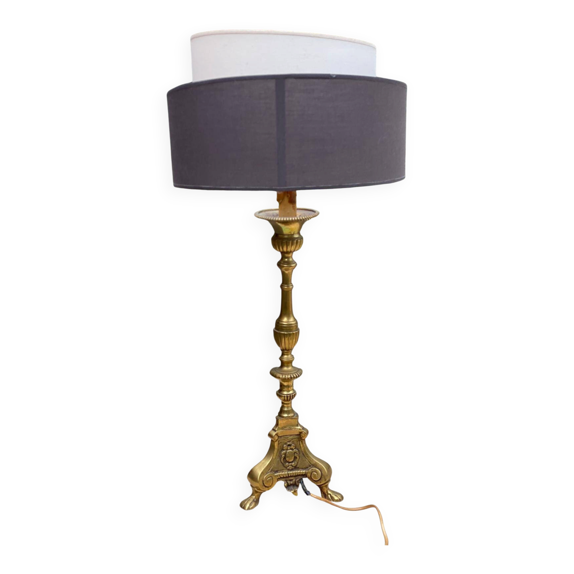 Vintage candle holder lamp in gilded bronze from the 19th century.