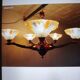 Opalescent glass and copper chandelier