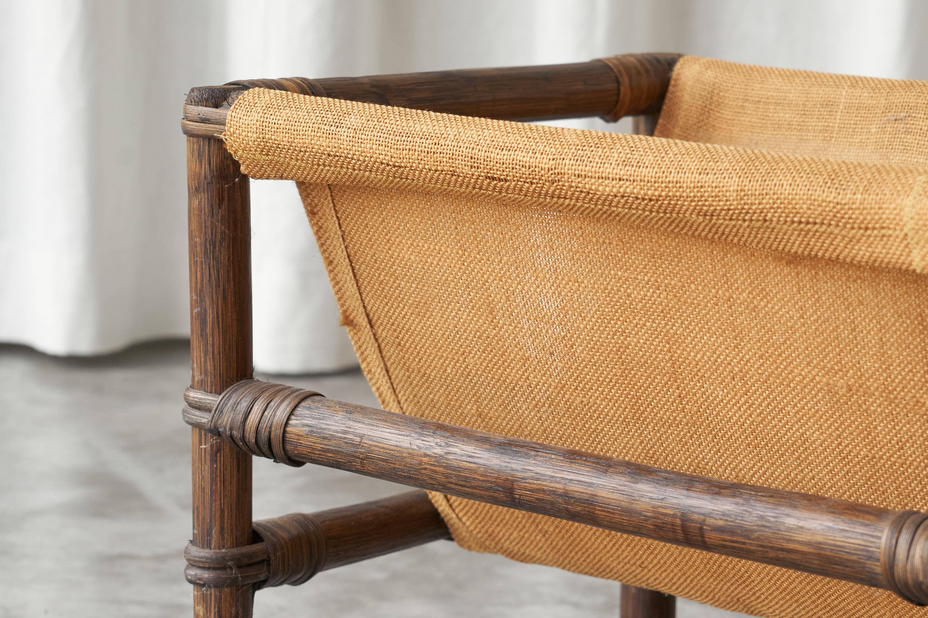 1970s canvas and bamboo magazine rack