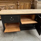 Old workshop furniture transformed into a TV unit.