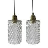 Set of two vintage chiseled glass pendant lights