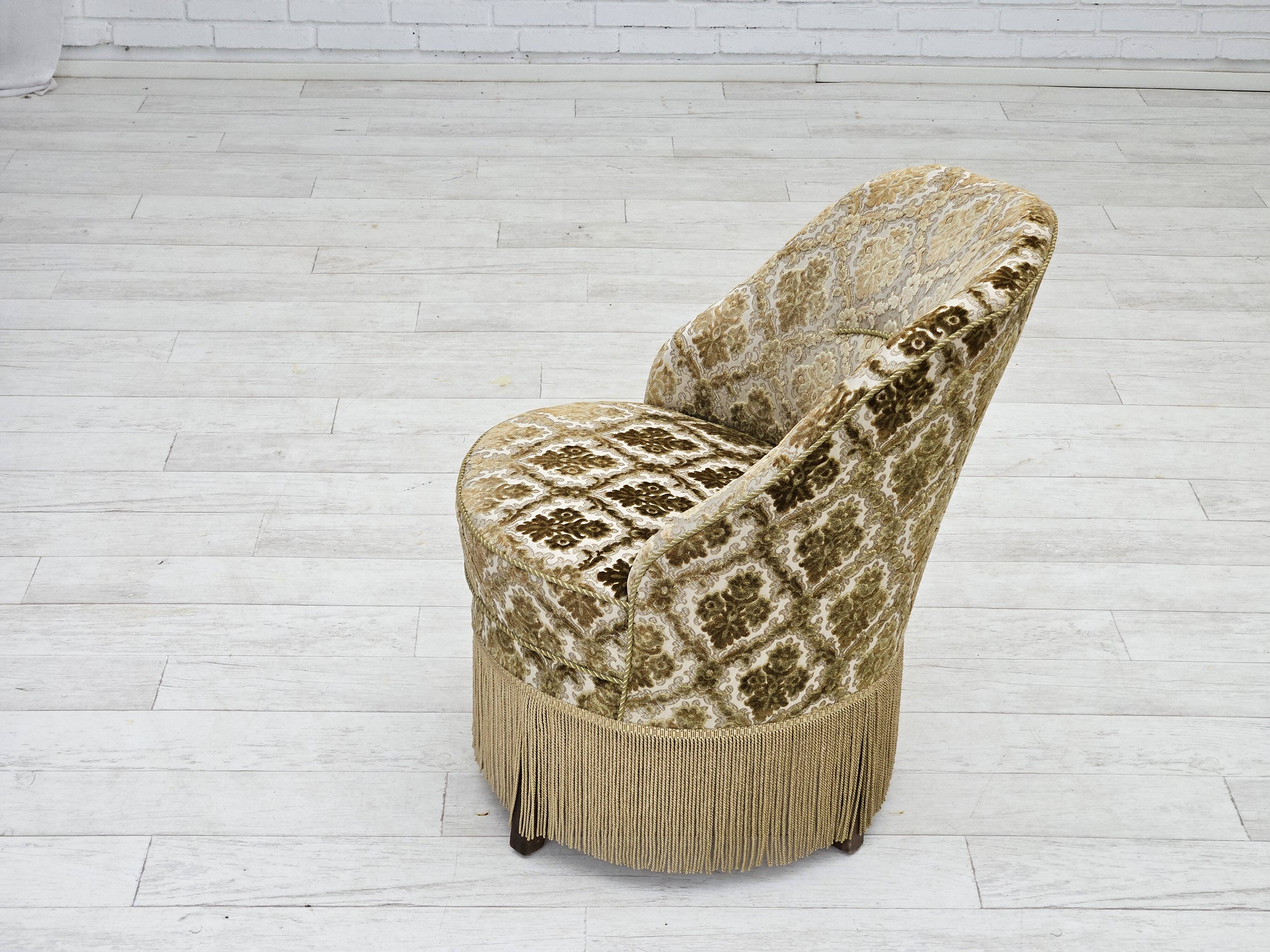 1950s, Danish easy chair, furniture velour, ash wood legs.