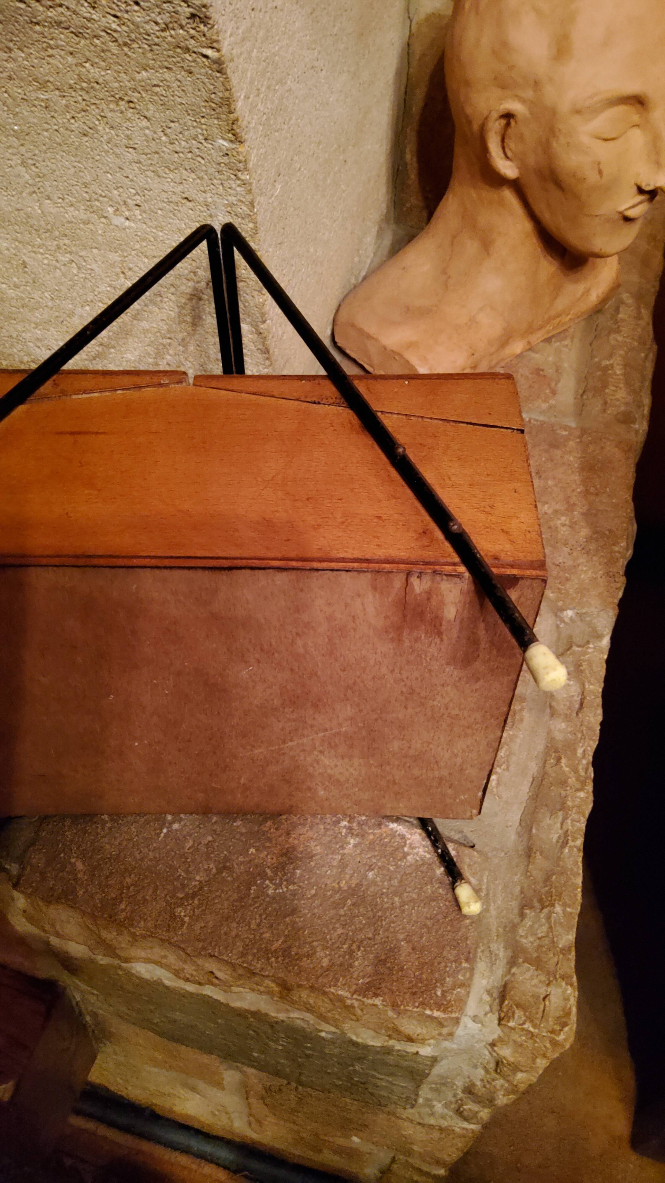 Sewing box from the 50s in wood and black metal