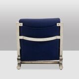 Pair of armchairs and pouf in chrome steel. 1970s, Valérian Rybar.