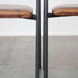 Set of 4 1970s design dining chairs with leather seats and metal frame