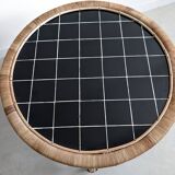 Round Black Tiled Rattan Coffee table 1960s
