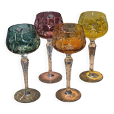 Set of 4 vintage coloured cut crystal wine glasses
