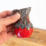 Petit vase pichet vintage en céramique, poterie de lave française des années 1950, rouge et gris