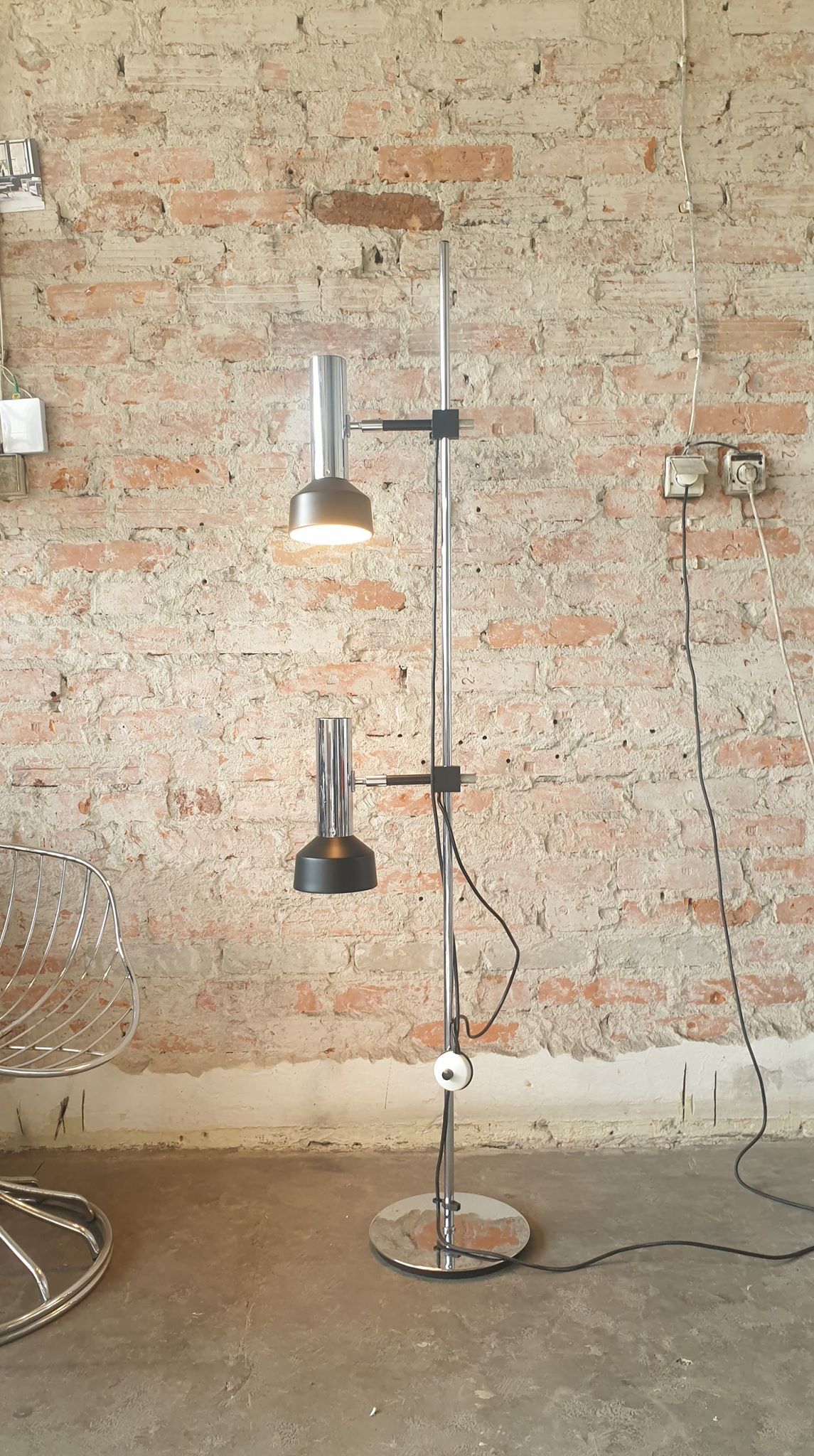 Vintage floor lamp silver-black, 1970