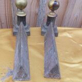 Pair of Napoleon III Cast Iron and Brass Andirons