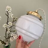 Vintage globe pendant light in white opaline