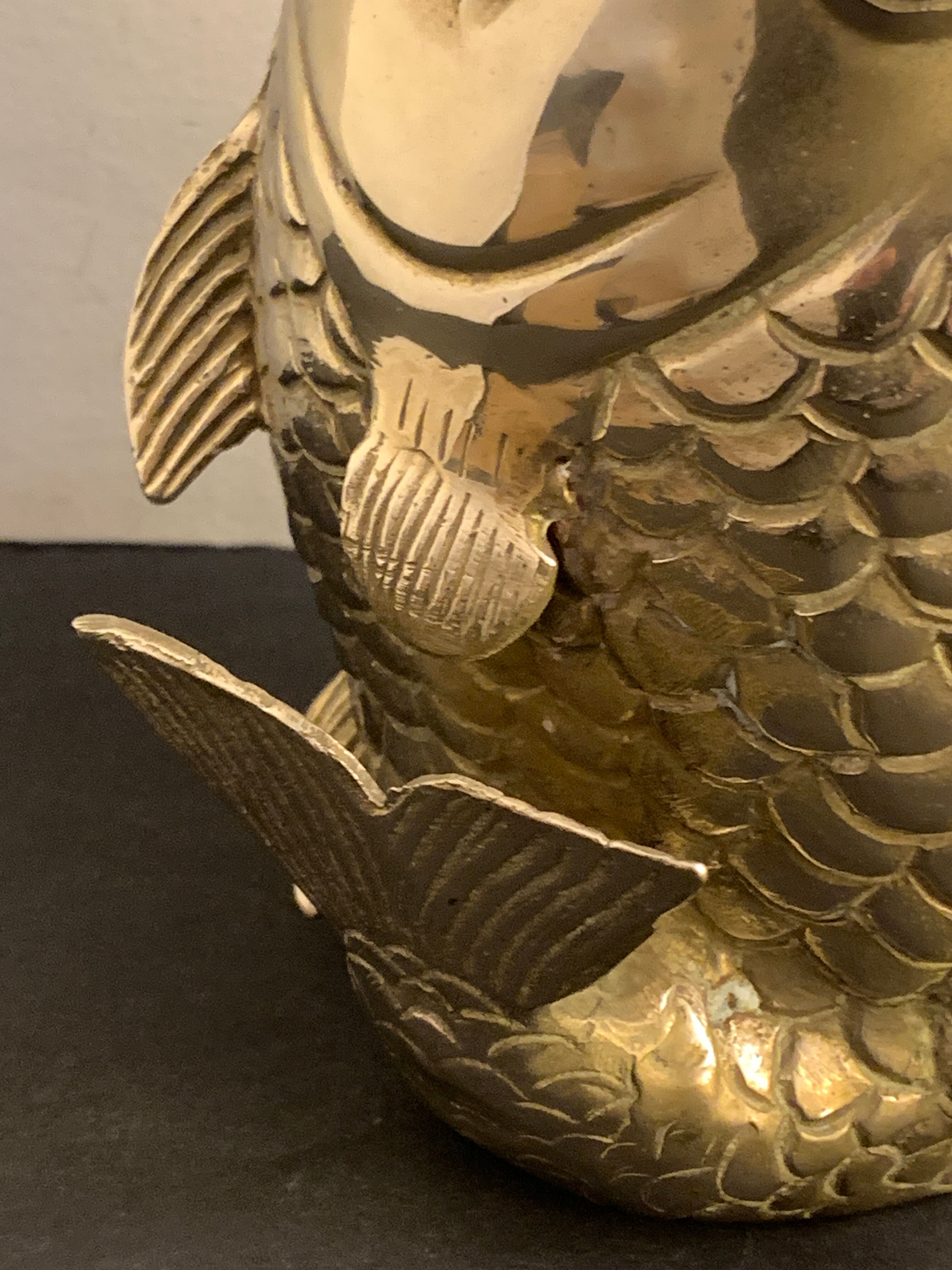 Koi fish vase, solid brass carp, Japan, late nineteenth century