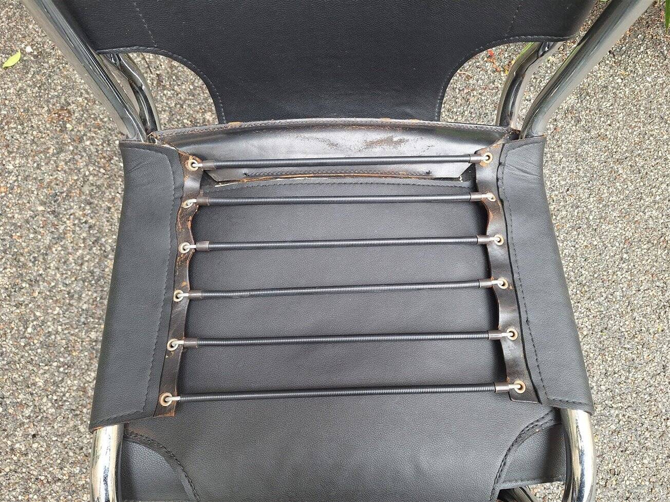 Model 920 Chairs in Chrome and Black Leather by Carlo Bartoli for T70, 1970s, Set of 6