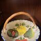 Fruit bowl signed puigdemont spanish ceramic fruit decor osie handle