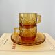 Set of two vintage cups and saucers 70s amber glass flowers