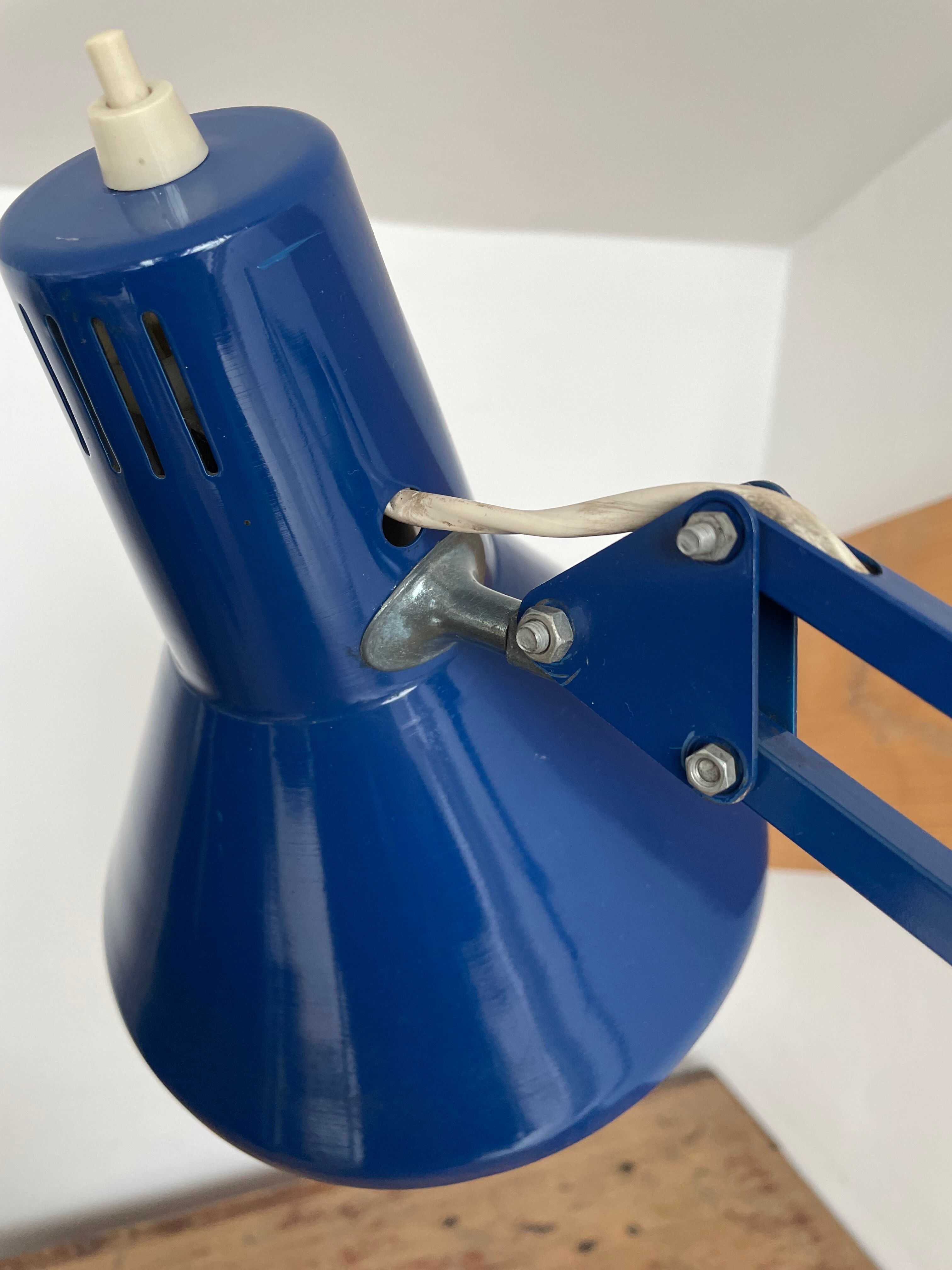 Vintage, architect lamp, articulated lamp, Twist brand, Model T1, 1970s, blue, décor