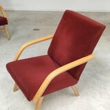 Pair of Czech burgundy brown velvet armchairs 1970