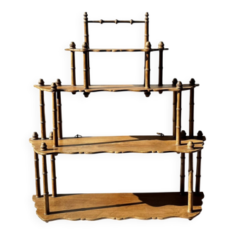 Antique turned wooden shelf, bamboo style.