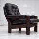 1970s, Danish armchair, brown furniture leather, oak wood.
