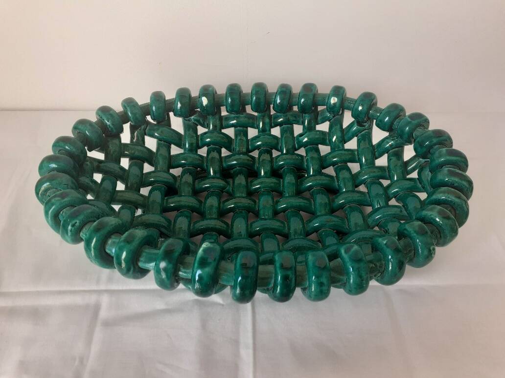 Braided ceramic fruit bowl signed Jérôme Massier Vallauris