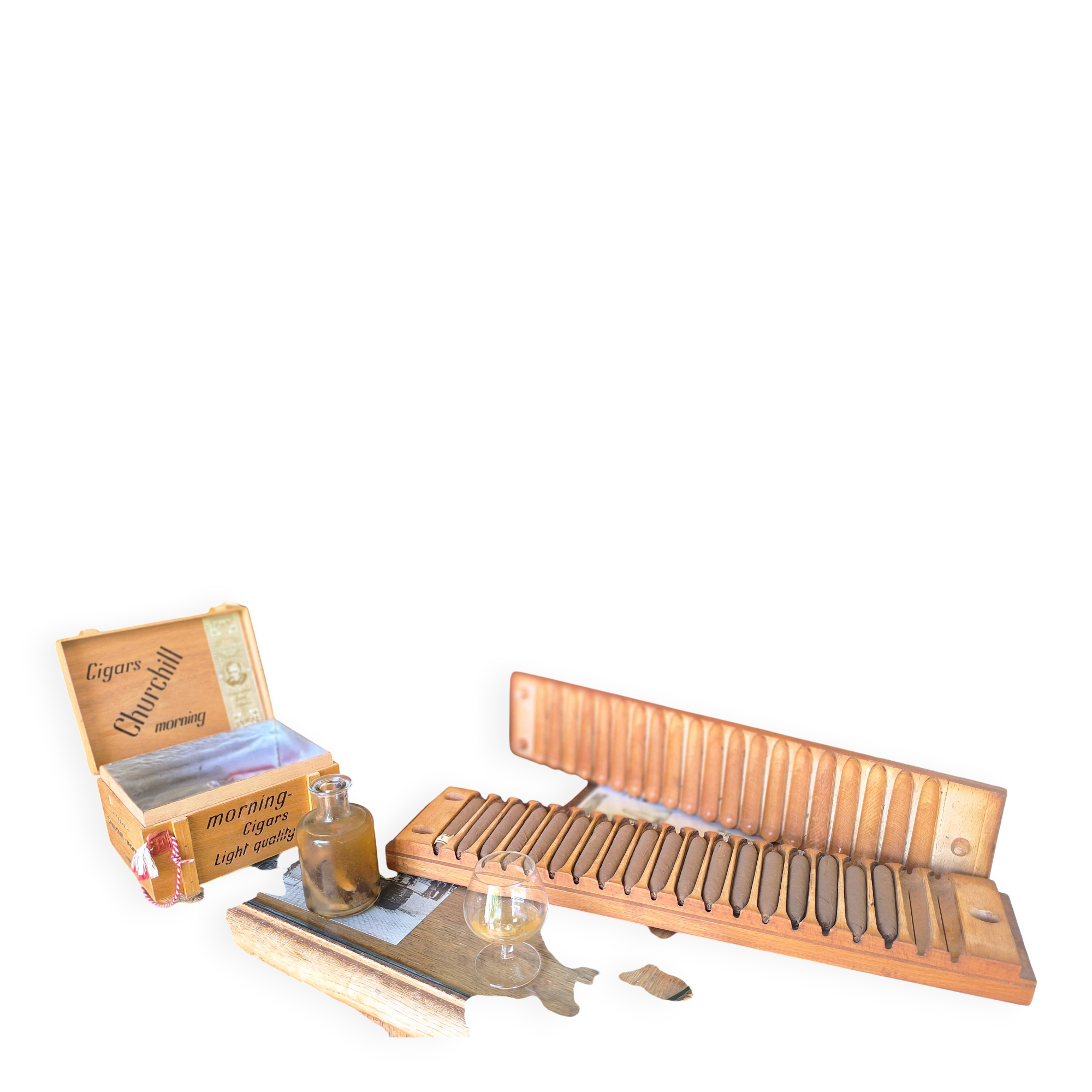 Old mould for 20 cigars made of solid beech wood, “PERU-VORM”
