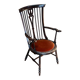 Fauteuil Windsor à dossier peigne, bois teinté et velours terracotta