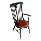 Fauteuil Windsor à dossier peigne, bois teinté et velours terracotta